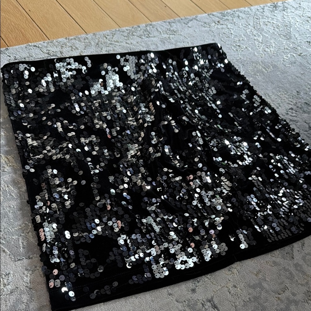 Express Black and Silver Sequin Mini Skirt